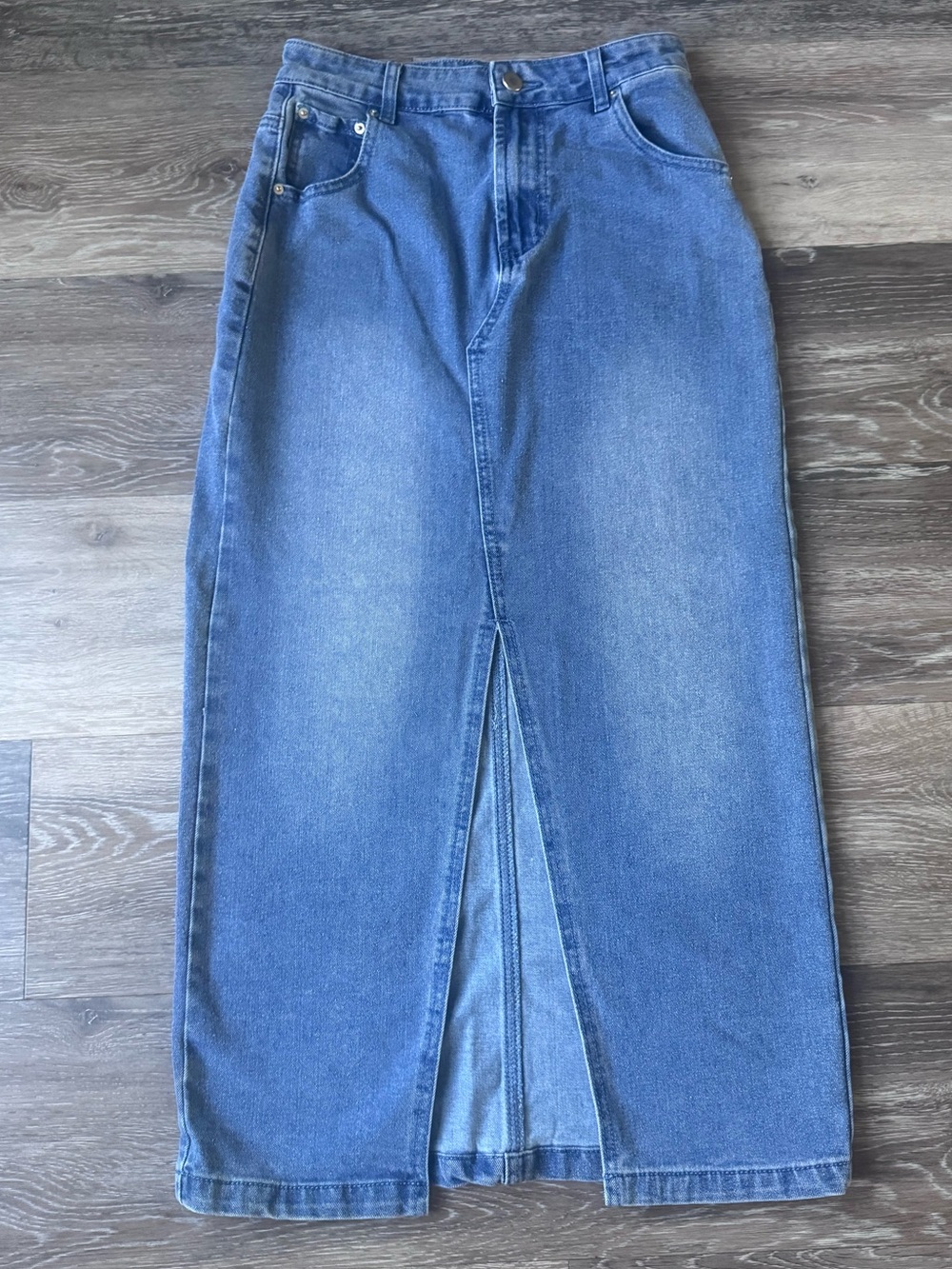 Rachel Zoe Blue Denim Midi Skirt with Front Center Slit